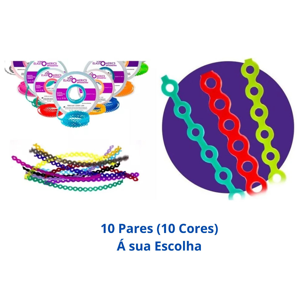 Borrachinha de Aparelho Trançada Linguinha 20 Tirinhas (10 Pares) Colorido