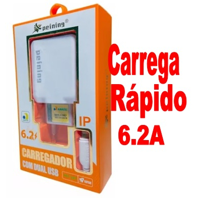 Carregador Para Celular Rápido 2 Entradas Usb + Cabo Tipo C V8 e Iphone