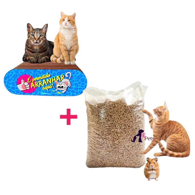 Kit Arranhador + 5kg de Granulado Pinos Areia Para Gatos