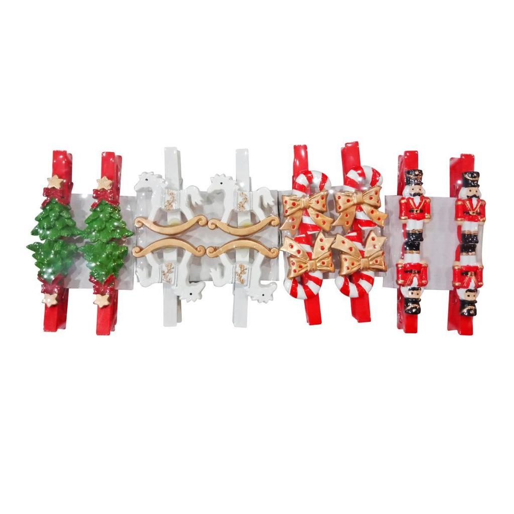 ENFEITE DE NATAL PREGADOR DE MADEIRA E RESINA NATALINO DIVERSOS/ KIT COM 4 UNIDADES