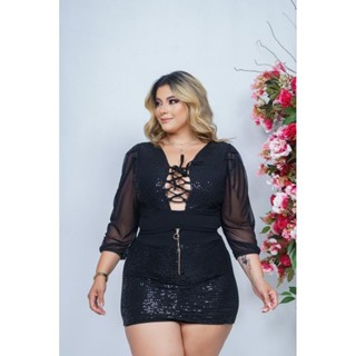 CONJUNTO CROPED E SHORT SAIA MODA PLUS SIZE e MIDI PLUS FEMININA REF 10