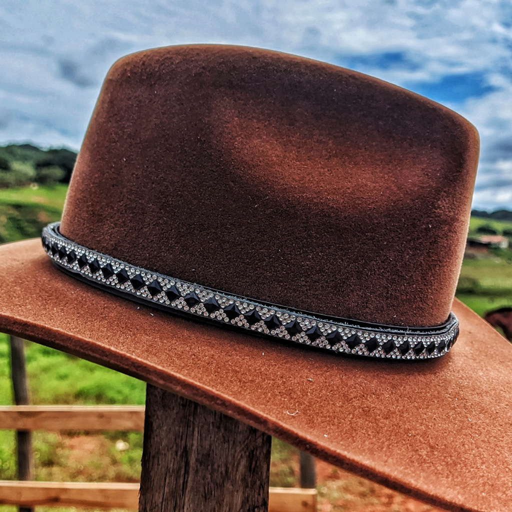 Bandinha para Chapéu Country Unissex de Strass Brilhante em Couro Promoção