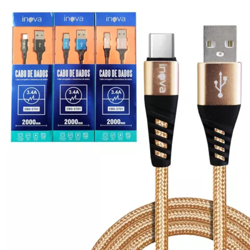 Kit 3 Cabos Carregador Rápido Celular 2 Metros Usb Tipo C Reforçado Turbo Coloridos 3.4A