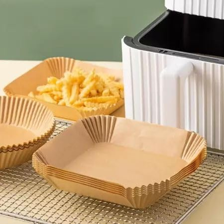 Forma de Papel, AirFryer, Quadrada, Clink, Flexível, Fritadeira Elétrica, Descartável, 16cm, Microondas/Forno, Antiaderente, Suporta Calor, 50 Unid