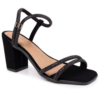 Sandália Feminina salto bloco Quadrado Tiras em Strass Brilho Ajuste Calce Facíl em Oferta na Shopee