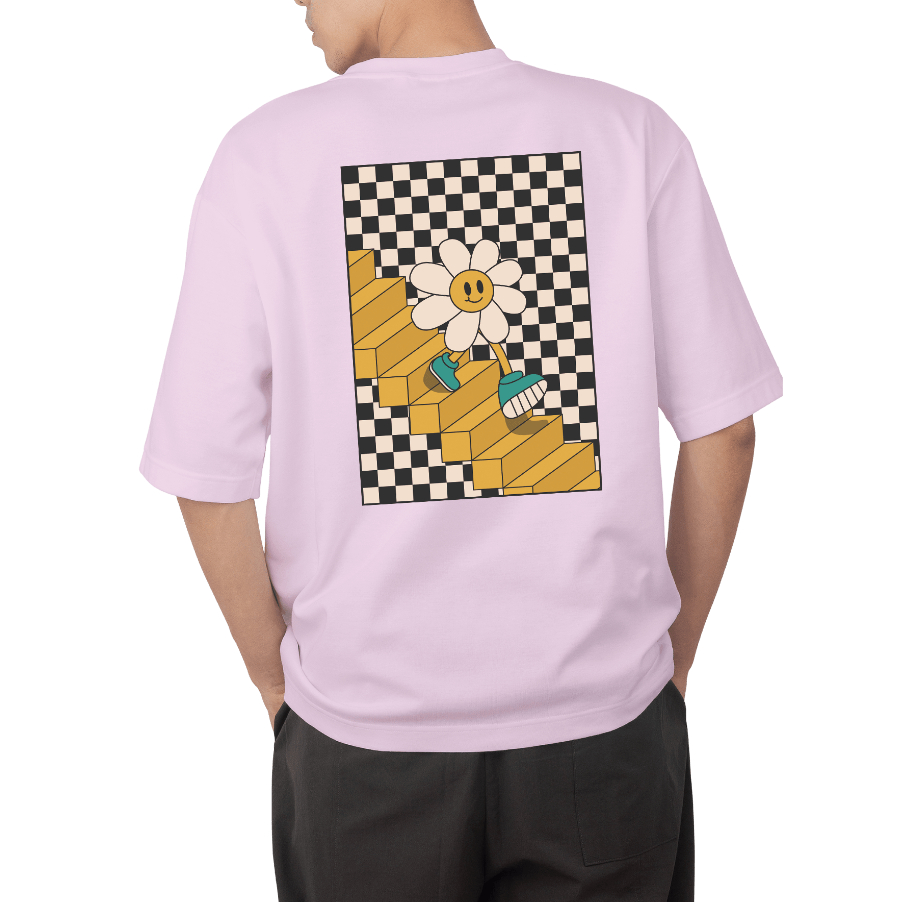 Camiseta Girassol Frente Costas Flor Happy Oversized Long Line Manga Curta Casual Vibe
