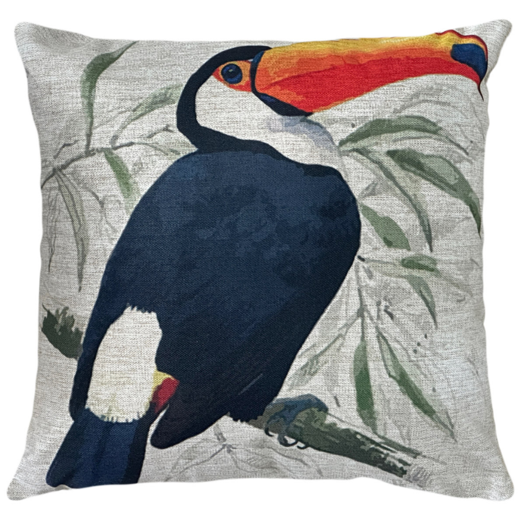 Almofada De Linho Aves Pássaros Arara Tucano Periquito 45x45