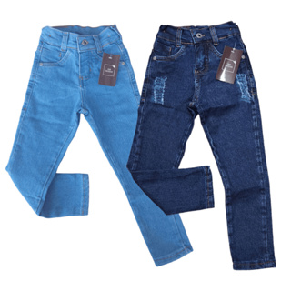 Kit 2 Calças Jeans menino Reta Skinny Masculina Premium com Regulagem em Oferta na Shopee