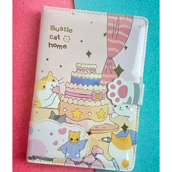 Caderno Gatinho bolo/festa Luxo Fofo A5 Brochura Fecho Magnético e caneta divertida Kawaii