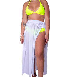 Saida de Praia feminina Longa BRANCA transparente de amarrar moda verão banho praia