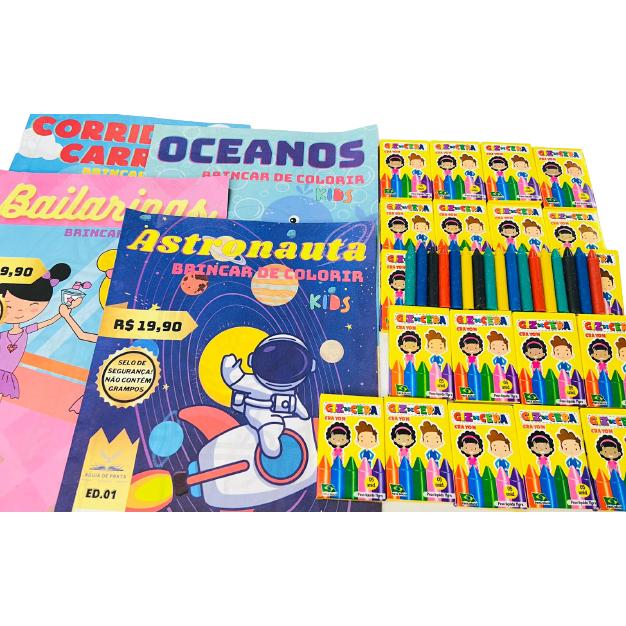 15 Revistinha de Colorir+ 15 Mini Giz de Cera 5 Cores Kit Festa Para Lembrancinha Aniversario Prenda em Oferta na Shopee