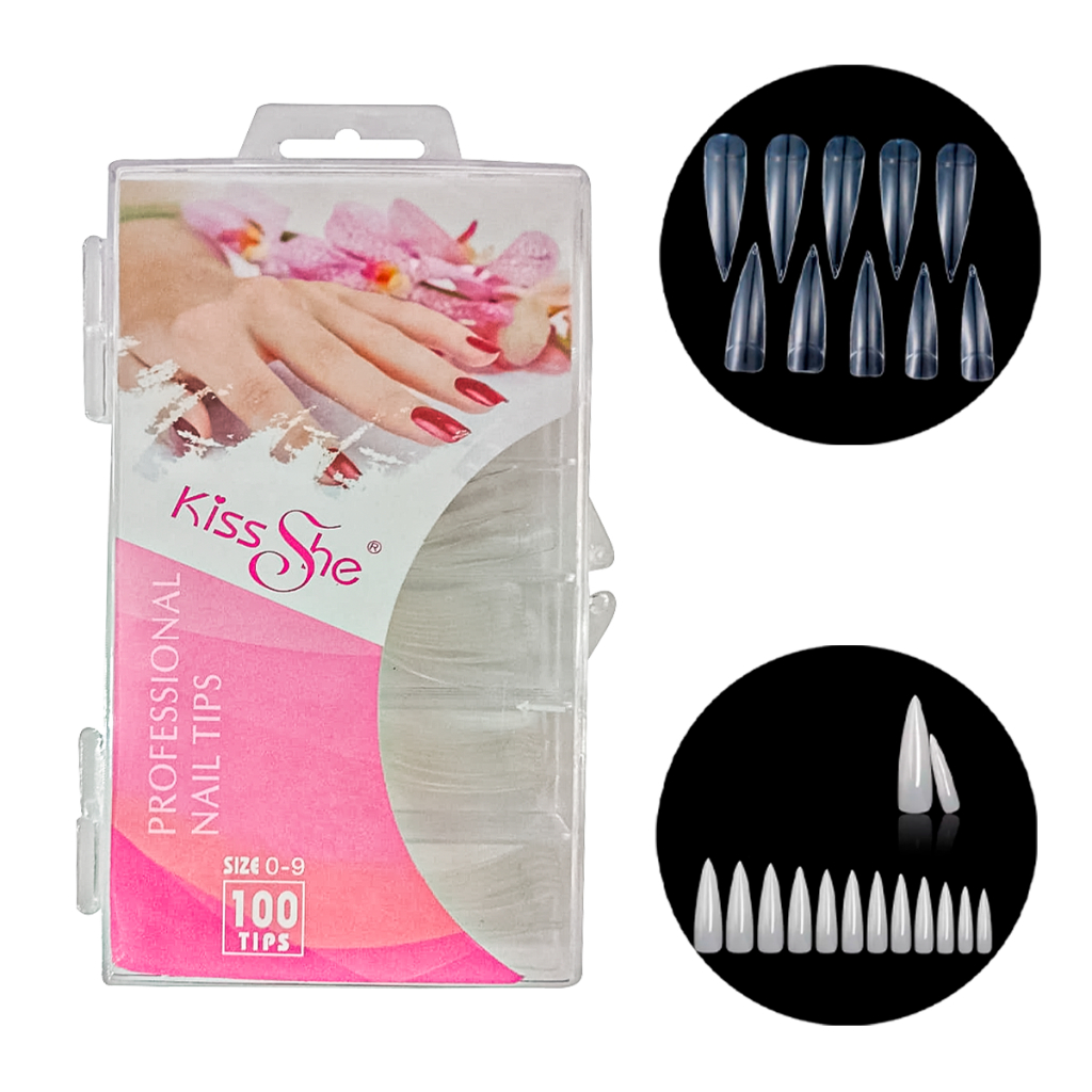 Unha Tips Stileto 100 Unidades Manicure Alongamento - Selecione Transparente ou Natural