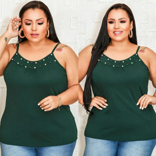 Blusa Regata Básica Alça Fina e Pérolas