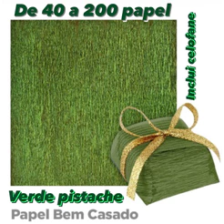 KIT 40~200 PAPEL PARA BEM CASADO VERDE PISTACHE + CELOFANE (PLAC) (CHOCO)