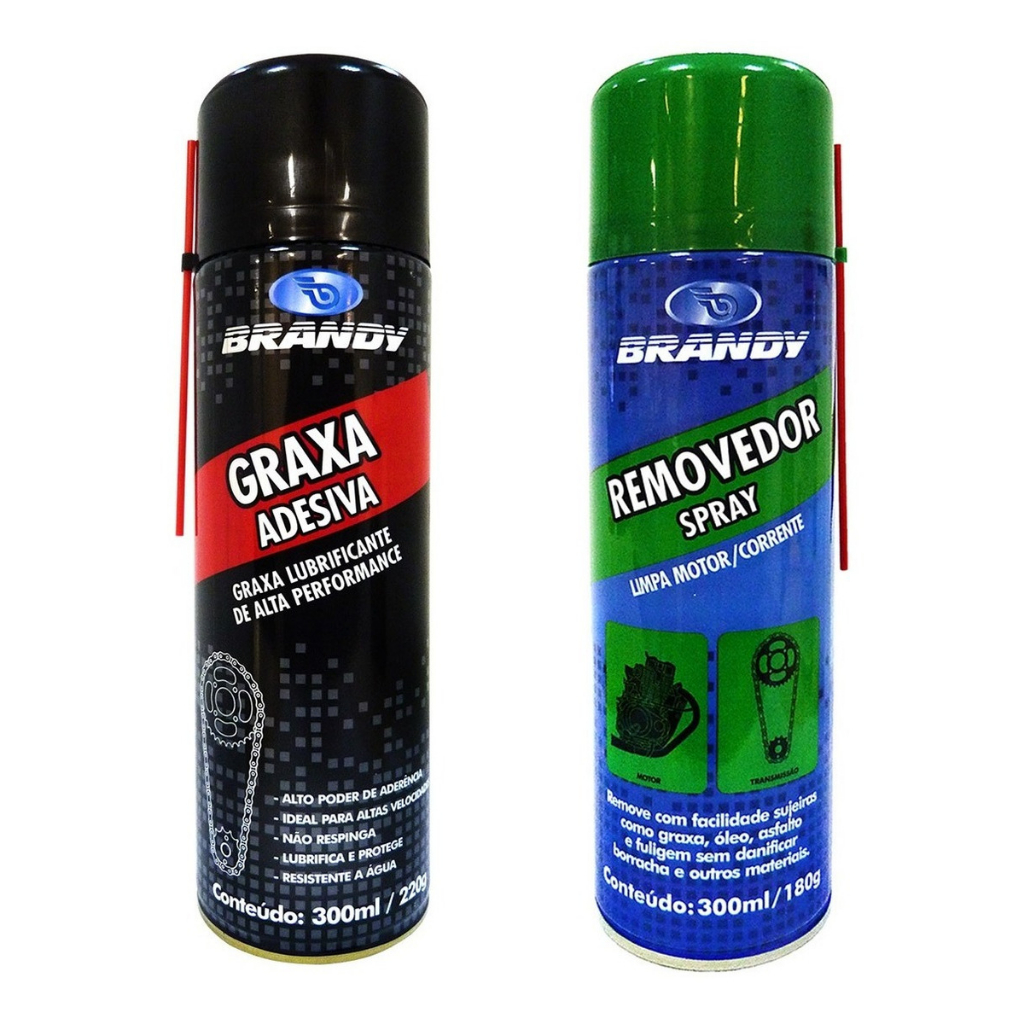 Kit Spray lata Limpa Corrente/motor Removedor Sujeiras + Graxa Adesiva - Brandy