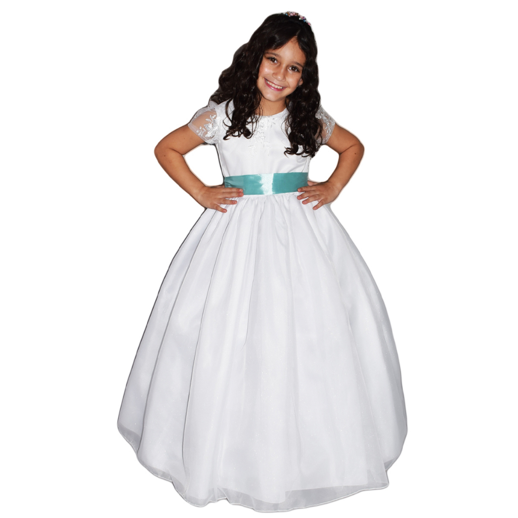 Vestido De Dama Formatura Florista  Longo  Peito Com Renda Modelo Luxo VESTIDO + FAIXA E LAÇO