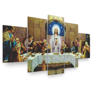 Quadro Decorativo Santa Ceia Mosaico 5 Peças Para Quarto Sala Quarto Escritório Promoção Pronta Entrega, Religioso