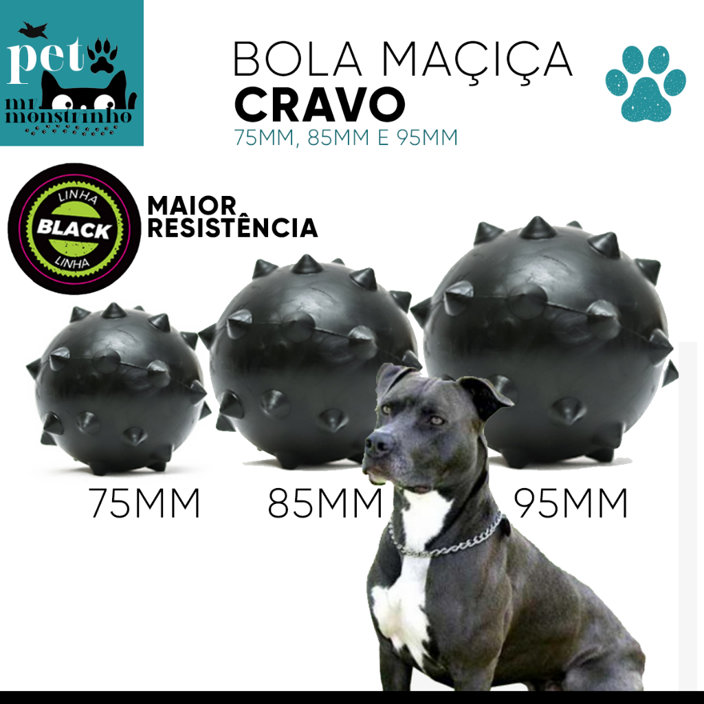 Kit 2un Bola Bolinha Cravo Maciça Resistente 75mm 85mm 95mm para Cachorro - Linha Black 2d Pet em Oferta na Shopee