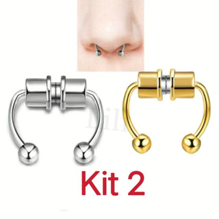 KIT 2 Piercing De Nariz Falso Argola Magnética Em Aço Inoxidável 316L