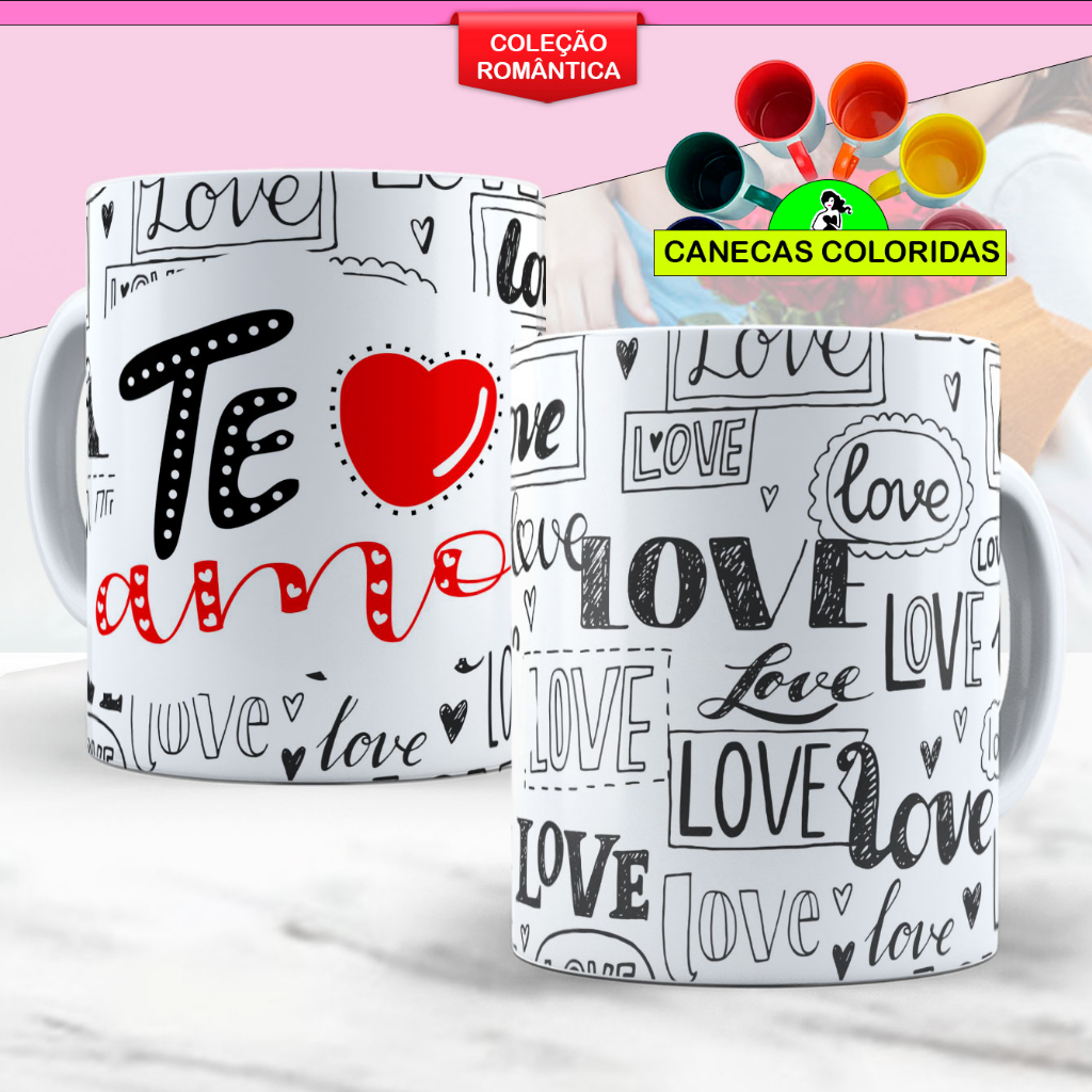 Caneca Casal Namorado Namorada Dia dos Namorados Personalizado Porcelana com Nome Presente Te Amo Cesta I Love You 382