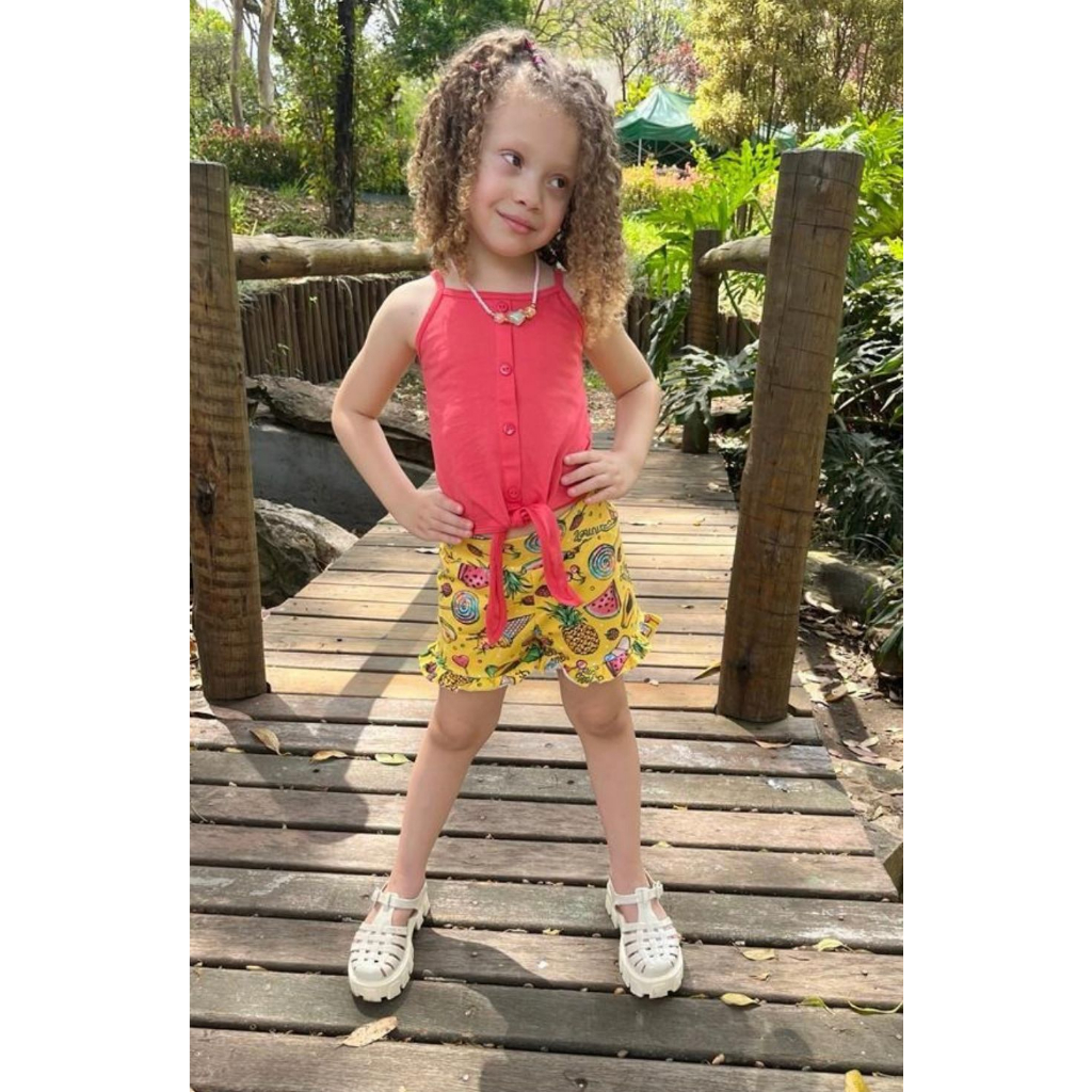 Conjunto Feminino Infantil  Blusa Amarradinha  e Short Cotton  Verão