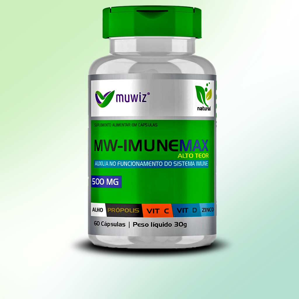 Vitamina p/ Imunidade MW-Imunemax Muwiz 60 cápsulas 500mg (Alho + Própolis + Vitaminas C e D + Zinco)