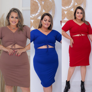 Vestido Feminino Canelado Anny Franzido busto ajustavel Mídi