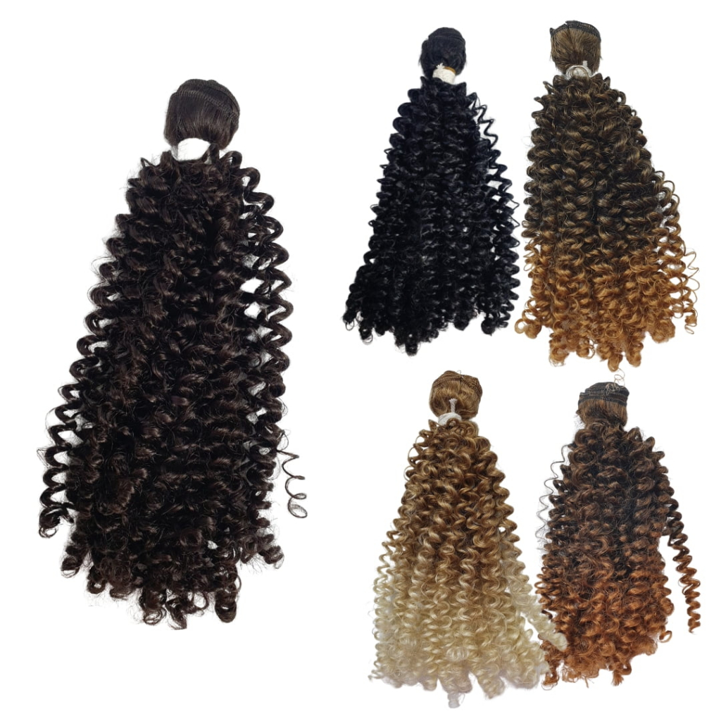 Cabelo Cacheado Para Boneca de Pano Bonecas Russa Fantoche Amigurumi Artesanato Orgânico Afro Negra Peruca Tira Realista Aplique Natural Castanho Preto Loiro Mechas Pontas Sem Brilho Sintético Pode Passar Chapinha Macio Qualidade Lavável Cachos Definido