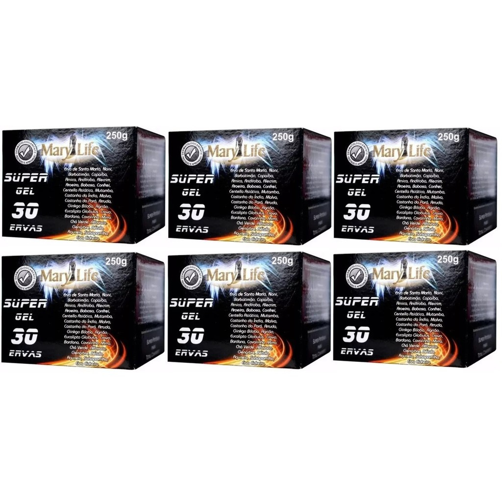 6 UNIDADES DE SUPER GEL 30 ERVAS MARY LIFE 250G em Oferta na Shopee
