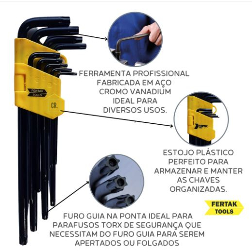JOGO DE CHAVE TORK LONGA PROFISSIONAL FERTK COM FURO NO MEIO
