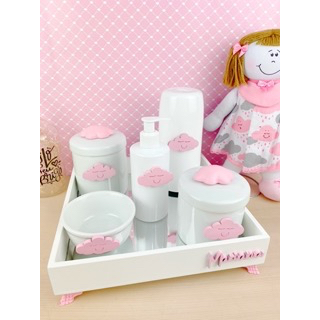 Kit Higiene Bebê Porcelana Temas Rosa Nome Personalizado Garrafa Branca em Oferta na Shopee