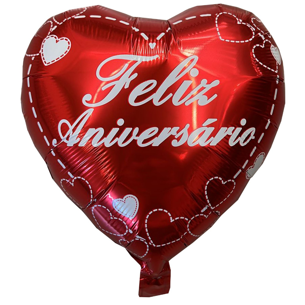 Kit 10 Balões Metalizados Coração Com Dizeres Feliz Aniversario 45 cm Ref:1580-Bx em Oferta na Shopee