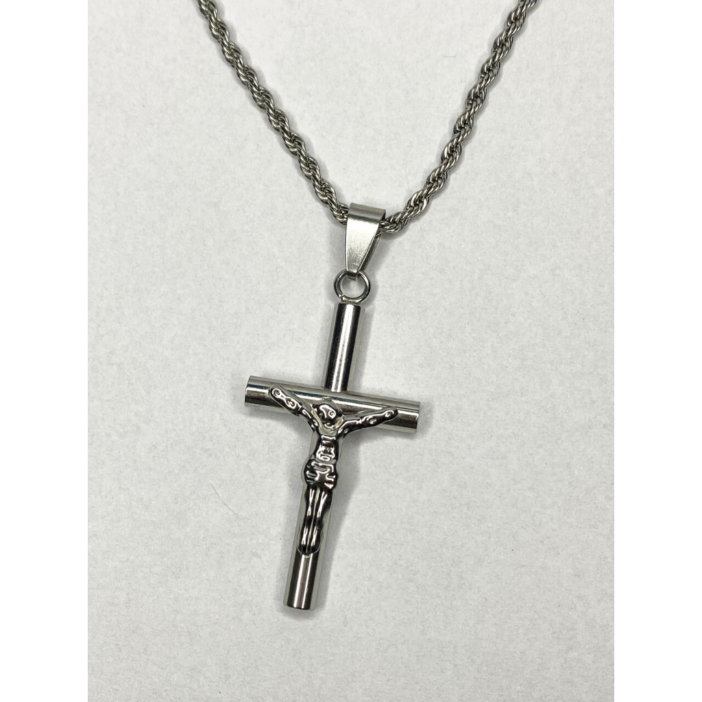 Colar Masculino Cordão Baiano Trançado com Pingente Crucifixo Aço Inoxidável 60cm