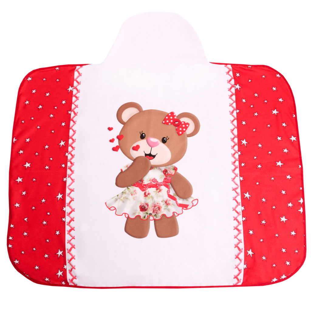 Toalha De Banho Bebe Dupla Face Modelo Luxo Com Capuz Forrada com Fralda Estampada Meninos e Meninas