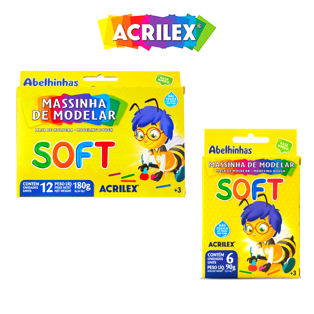 Massinha de Modelar 6 e 12 Cores Soft Abelhinhas - ACRILEX em Oferta na Shopee