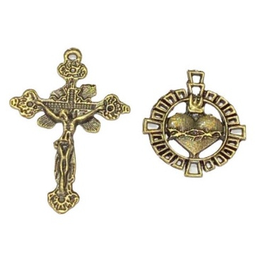 Peças para montagem de terço 12 cruz + 12 entremeios ouro velho nossa senhora aparecida ouro velho