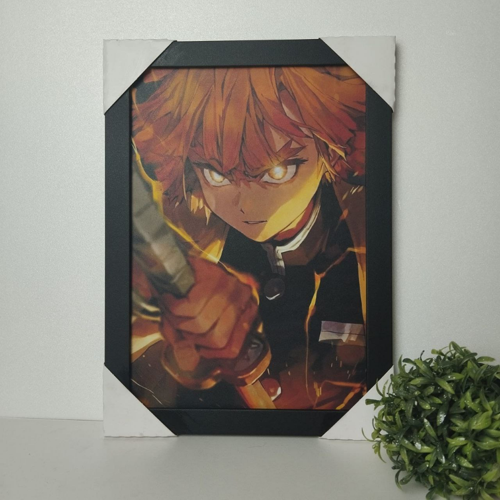 Quadro Decorativo com Moldura Anime Demon Slayer Zenitsu Agatsuma uma decoração elegante com este objeto para quarto