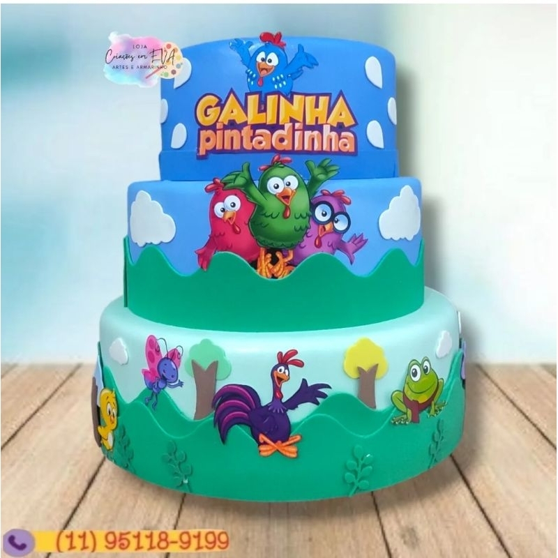 Bolo Fake Galinha Pintadinha - Criações em EVA