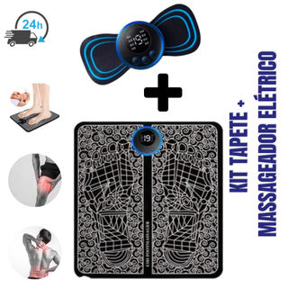 Kit Massageador Elétrico Portátil + Tapete Massageador para Pés - Relaxante Muscular Alivia Dor Pescoço Coluna - Envio Imediato