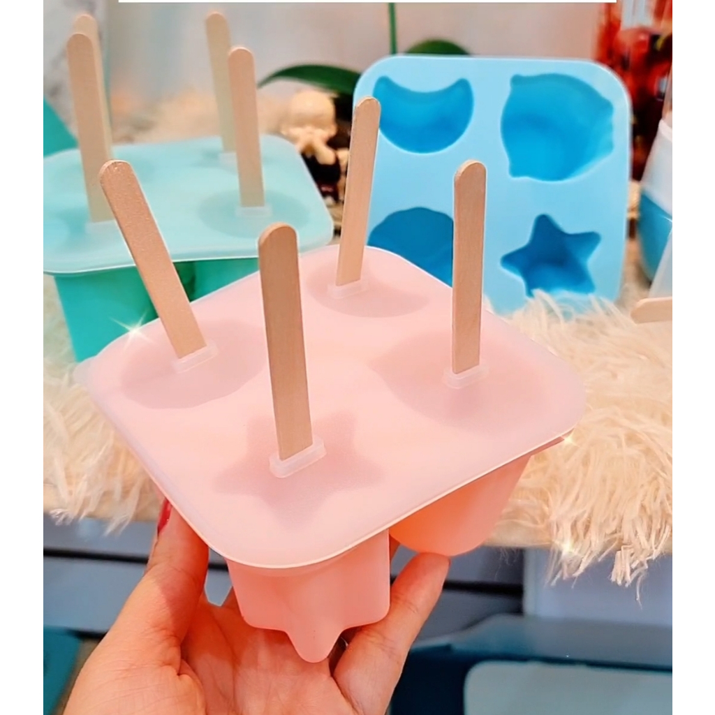 Forma De Gelo Silicone Para Picolé / 50 Palitos de Picolé Sorvete chocolate gelo Festa 3 cores com tampa