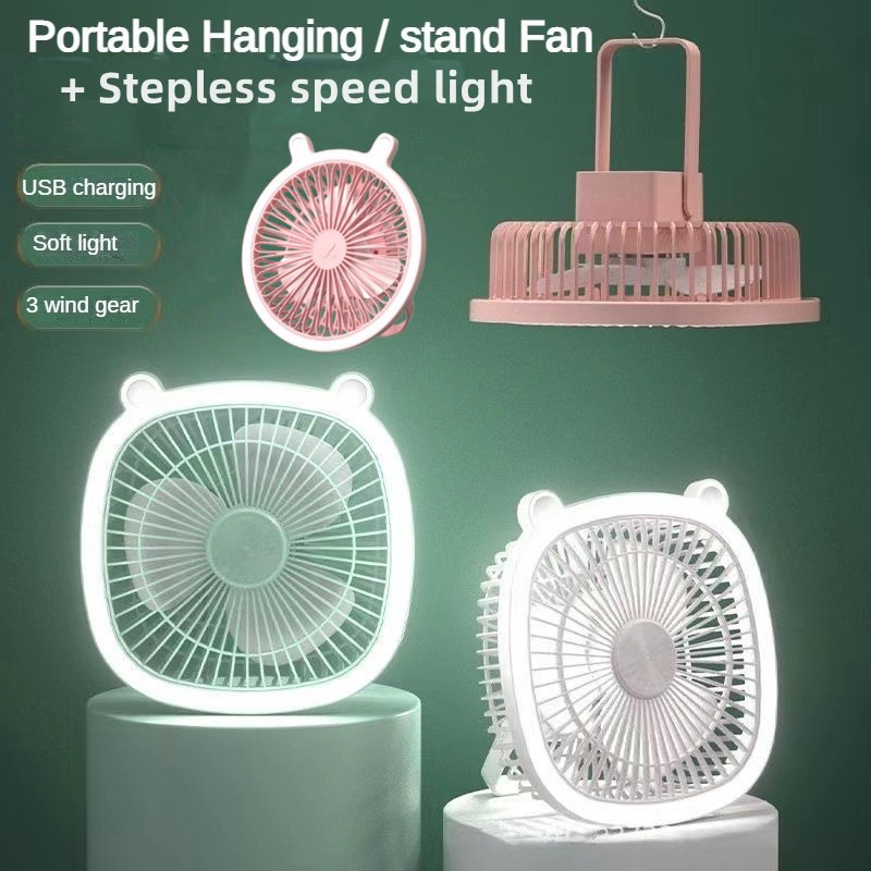 Ventilador portátil 2 IN1 Ventilador de teto / mesa recarregável Ventilador de acampamento com luz LED USB (p-21)