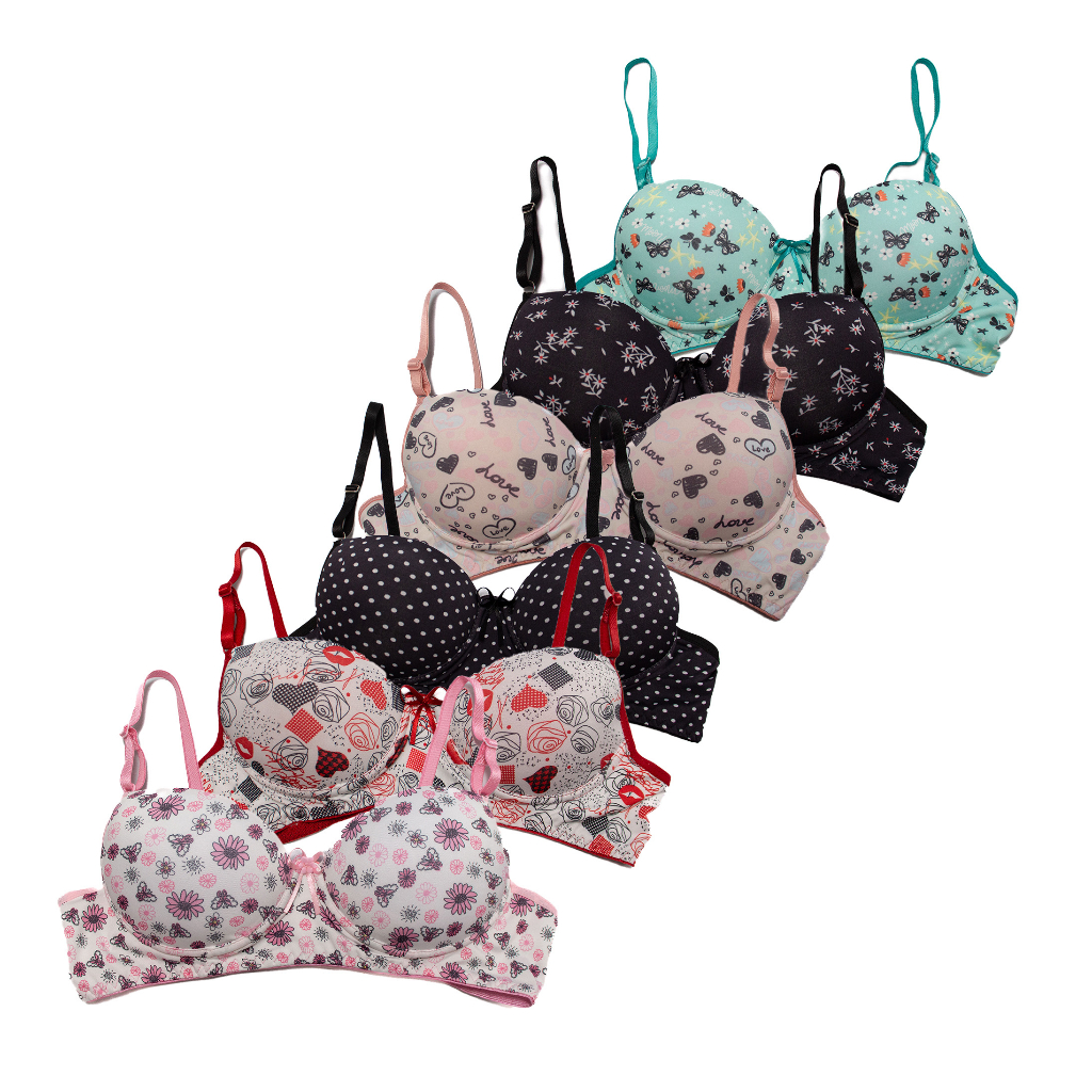 Kit com 5 Sutiã Sutia com Bojo Estampado Lingerie Soutien Direto Da Fábrica