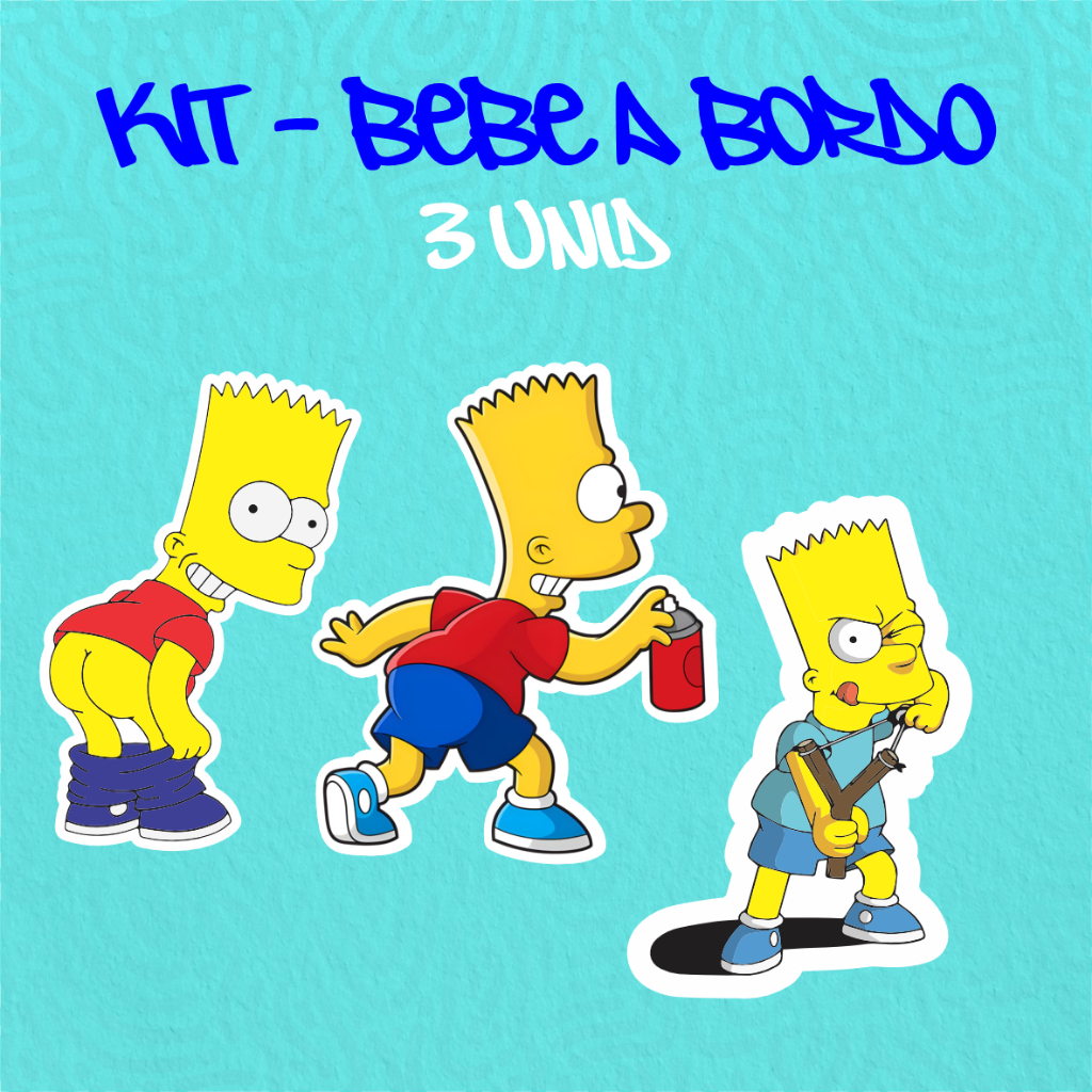KIT - ADESIVO VINIL - BART SIMPSONS 5 - 3 unid - 10 CM  MOTO,BICICLETA,SKATE,NOTEBOOK,ESPELHO,STICKER