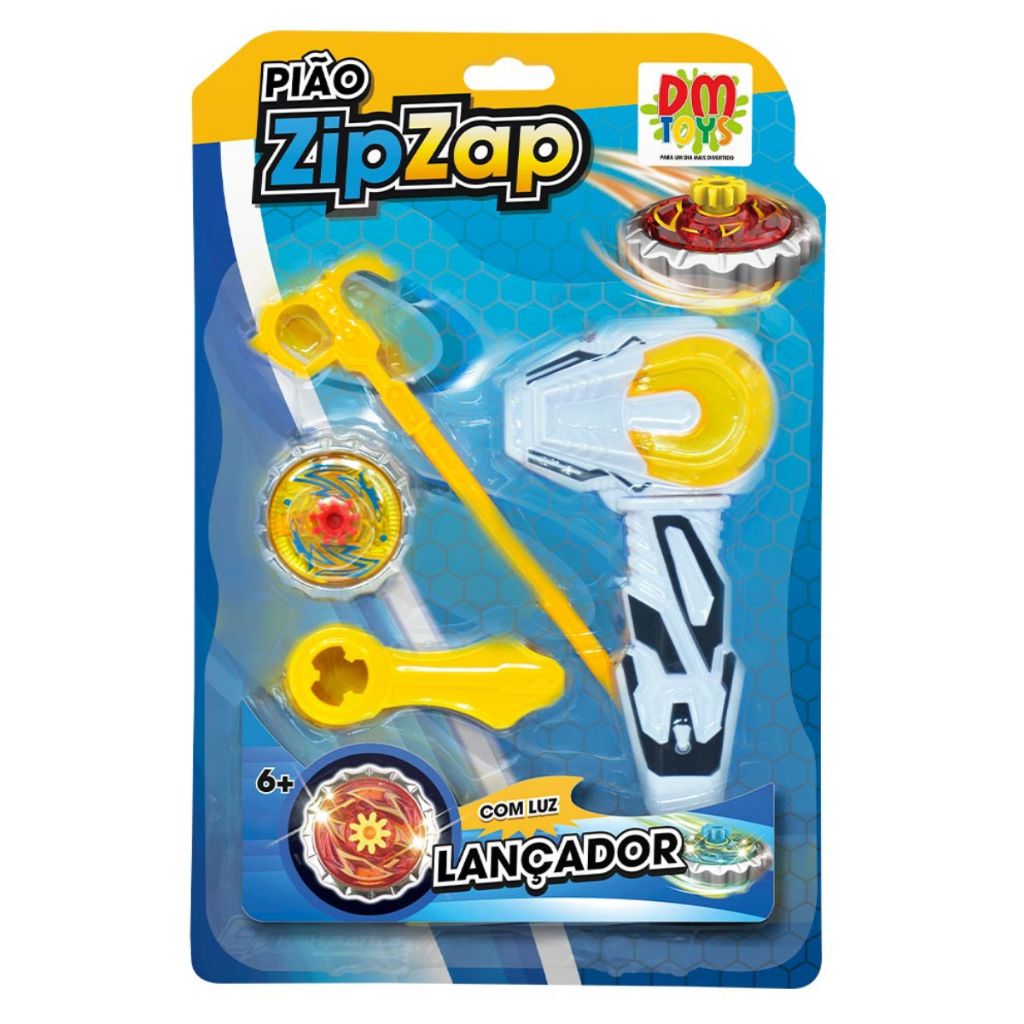 Pião Zip Zap Lançador - DM Toys Beyblade Luz + 1 Lançador + 1 Pião + 1 Cordão de Lançamento + 1 ferramente Brinquedo Pião Luz
