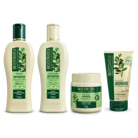Kit Jaborandi 4 Produtos Shampoo 250ml, Condicionador 250ml, Banho de Creme 250g e Finalizador 150g Bio Extratus Antiqueda e Crescimento