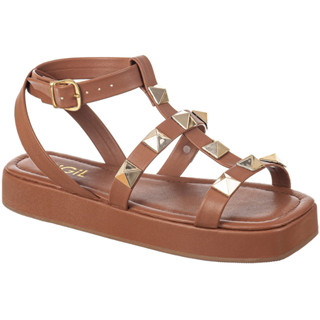 Sandalia Feminina Flatform Rasteira Com Pirâmides ABS Detalhe Metalizada Confortável Papet...