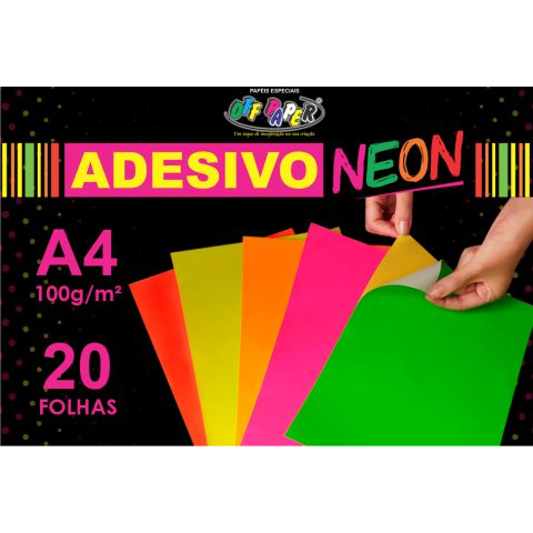 Papel Adesivo Neon 100g Offpaper (20 Fls A4) Etiqueta Adesiva Colores Adesivada Papelaria Brilha na Luz Negra em Oferta na Shopee