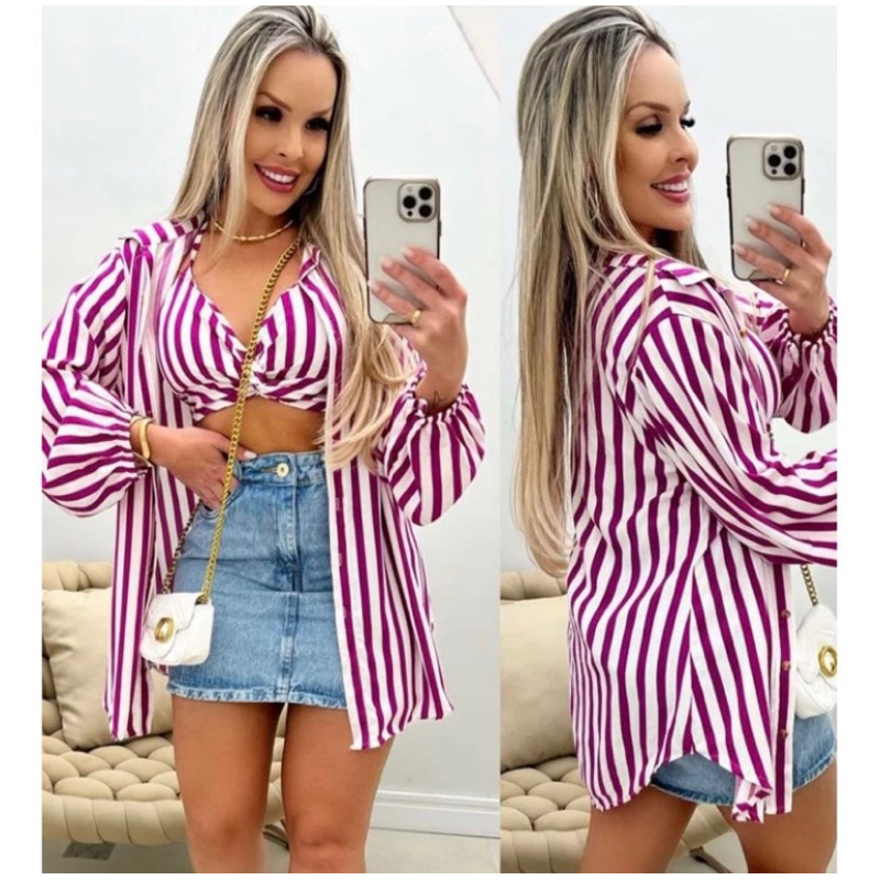 Conjunto  Kimono e Cropped Feminino Duas Peças