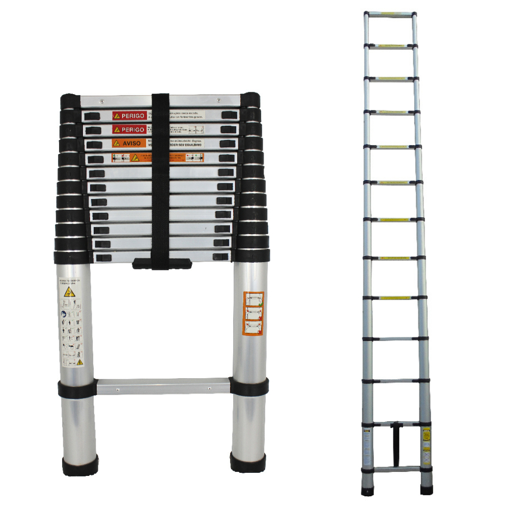 Escada Telescópica Extensiva De Alumínio 12 Degraus 3,8m Escada Telescópica Extensiva De Alumínio 12 Degraus 3,8m
