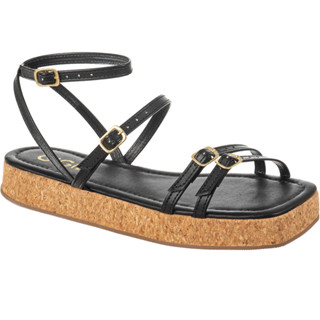Sandalia Feminina Flatform Rasteira Com Fivelinhas Salto Cortiça Detalhe Confortável Papete Original Promoção Gigil